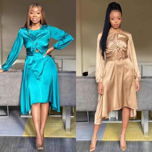 European Style Women Summer Fashion Sexy Folds Solid Asymmetrical Party Dress Vintage O-neck Long Sleeve Elegant Dress Vestidos