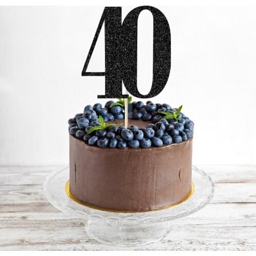 Gold/Silver/Black Glitter Forty Cake Toppers, 40th Birthday Party Decorations Cake Decoration Supplies