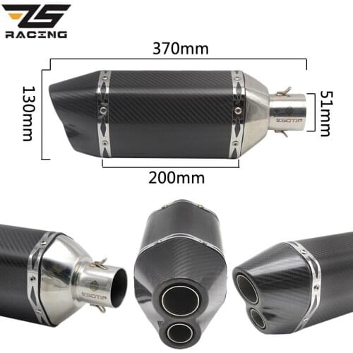 ZS Racing Modified Motorcycle Scooter Muffler Carbon Fiber Exhaust Pipe Middle Pipe Two Holes Easy to Install