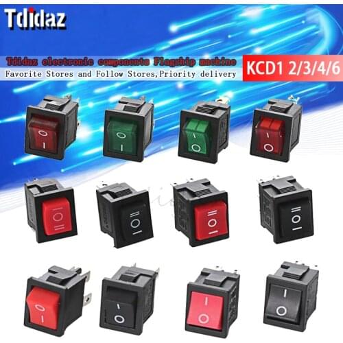 10 PCS/LOT KCD1 2/3/4/6 Pin 21*15mm ON-OFF Boat Car Rocker Switch 6A/250V AC 10A/125V AC With Red Blue Green Yellow Light Switch