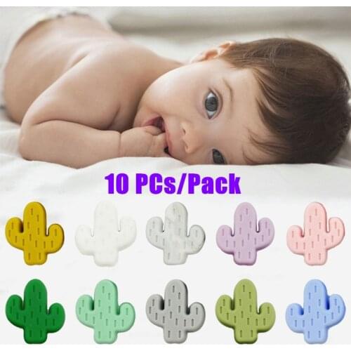 10 Pc BPA Free Cartoon Cactus Silicone Teether Lets make Baby Silicone Beads Teether Infants Soother Molar Teething Nursing Toy