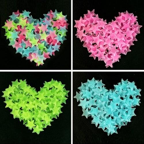 100pcs 3D Stars Glow In Dark Luminous Fluorescent Plastic Wall Sticker Home Decor Decal Wallpaper Decorative Special Festivel