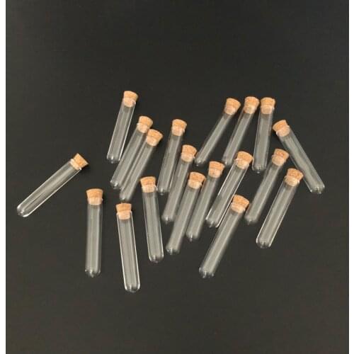 50 pieces/lot 12*60 13*78 12*100 15*100 All Sizes Plastic test tube with Cork Cap Transparent Hard Plastic tubes