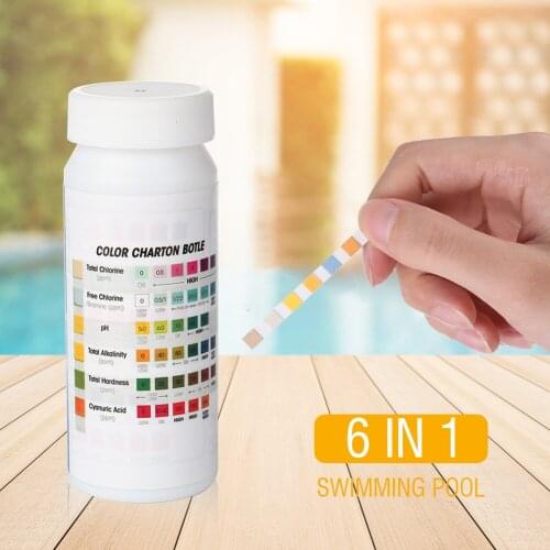 50pcs 6 in 1 Swimming Pool PH Test Paper Chlorine Test Strip SPA Water Tester Multipurpose Swimming Pool Water Tester Paper