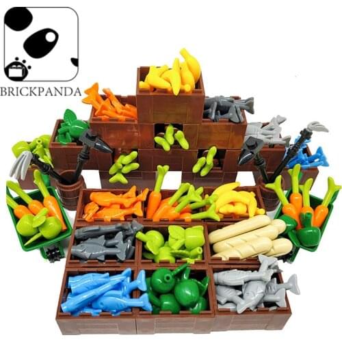 City Accessories Model Block Bricks Garden Farm Food Fruit Bread Apple Fish Box Building Block Figures Parts Assembles Kids Toy