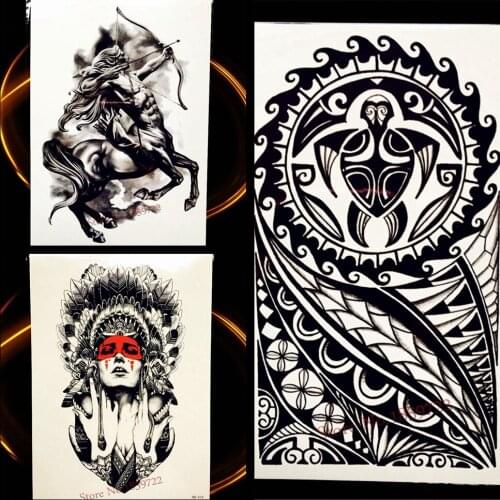 Black Indian God Turtle Totem Temporary Tattoo Stickers Men Body Art Arm Fake Flash Tattoo Legs Shoulder Women Waterproof Tatoos