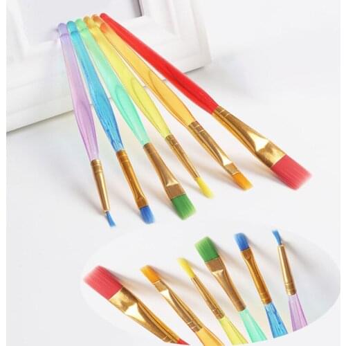Colorful Nylon Hair Paint Brush Set Artist Watercolor Oil Brush For children Student Stationary Painting Brush Supplies 6pcs