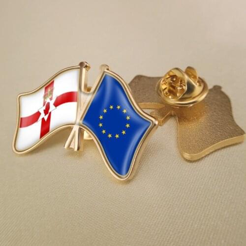 European Union and Northern Ireland Crossed Double Friendship Flags Lapel Pins