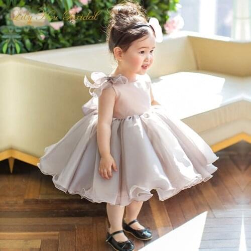 Lovely Tutu Flower Girl Dress Jewel Neck Sleeveless Kids Formal Gowns with Bow