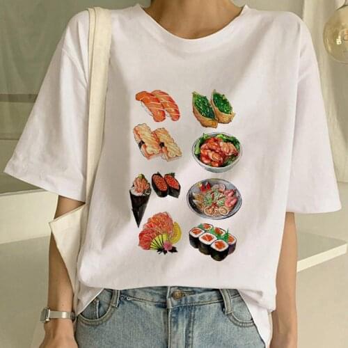Summer T-shirt Sushi Cat Cartoon Cute Print women Tshirt Ulzzang Harajuku 90s Girls T Round Neck short sleeve tee shirt femme