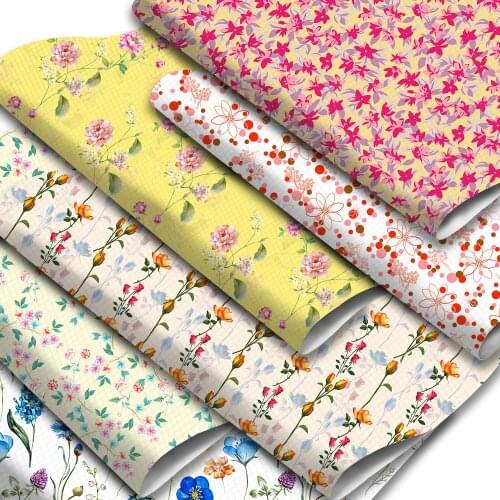 Spring Flower Printed Faux Leather Sheets Blossom Floral Pattern Synthetic Leather Fabric 20x33cm for Hair Bows Bags Crafts
