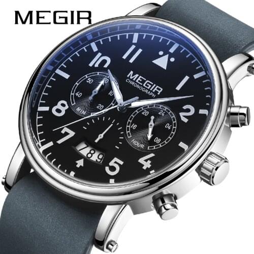 MEGIR Top Brand Leather Mens Sports Watch Calendar Luminous Waterproof Quartz Wristwatch Chronograph Clock Relojes Hombre 2149