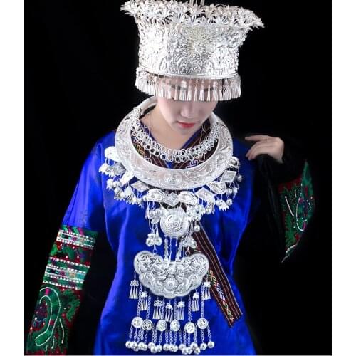 Miao silver hat collar jewelry ethnic Chinese folk dance costume Guizhou Silver Miao Headdress