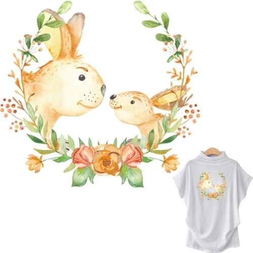 Cute Rabbit Stickers Child Vinyl Diy Hoodies Tops A-Level Washable Thermal Press Clothing Stickers Flower Animal Patch