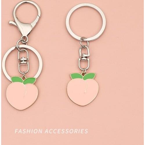 Cartoon Kawaii Pink Peach Keychain Car Bag Diy Keyring Charm Airpods Pendant Fashion Metal Key Chains Trinket Couple Gift