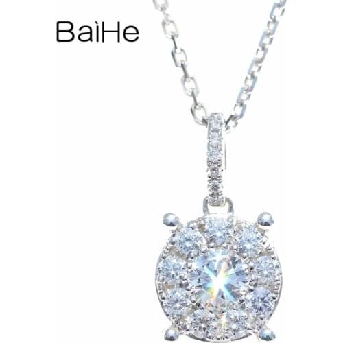 BAIHE Solid 14K White Gold 0.27ct Round H/SI Natural Diamond Trendy Engagement Fine Jewelry Gift Round diamond Pendant