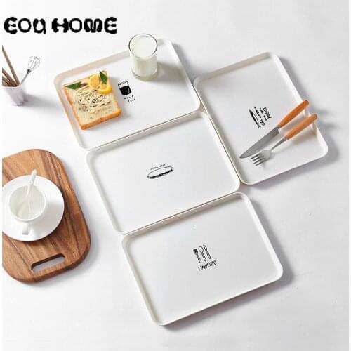 Nordic Style Rectangular Plates PP White Home Healthy Simple Breakfast Plastic Tea Dish Dessert Snack Pastry Fruit Dinnerware