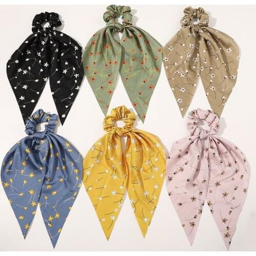 Fashion Floral Scrunchie Elastic Hair Band For Women Flowers Hair Scarf Bows Rubber Streamer Girls Ponytail Tie Hair Accessories
