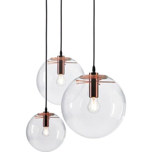 Modern Nordic Lustre Globe Pendant Lights Fixture Home Deco Glass Ball Pendant Lamp DIY E27 Suspension Clear Glass Hanging Lamp
