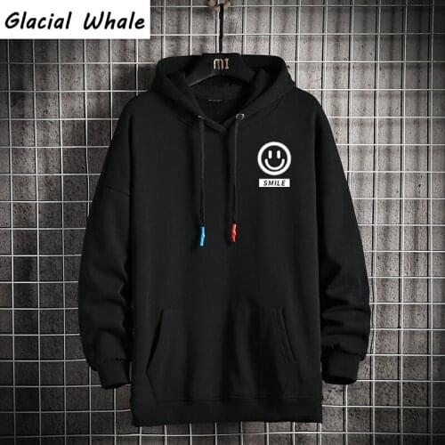GlacialWhale Winter 2021 streetwear Funny Smiley Printed Oversized Mens hoodie Harajuku Hip Hop Casual Cotton Hoodie