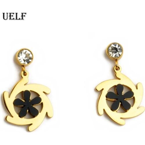 Uelf Korean White Crystal Flower Black Drop Earrings For Women 2019 New Statement pendientes Trendy Jewelry