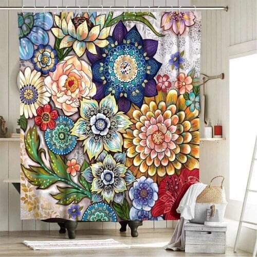 Bohemia Floral Shower Curtains Waterproof Bathroom Colorful 3D Flowers Digital Printed Bath Curtain 180*180cm Washable Cloth