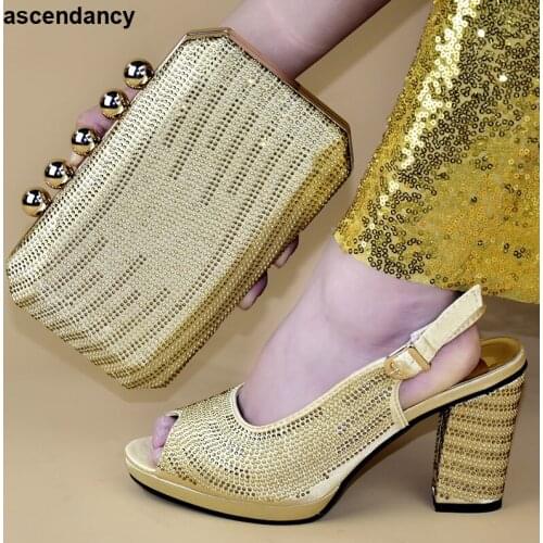 High Quality Elegant Women High Heels African Women Shoes and Bag Set Buckle Strap Shoes and Bag Set African Sets 2020 Party