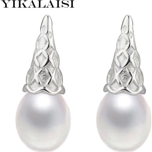 YIKALAISI 925 Sterling Silver Jewelry for office women Natural Pearl jewelry For Women 8-9mm pearl earrings