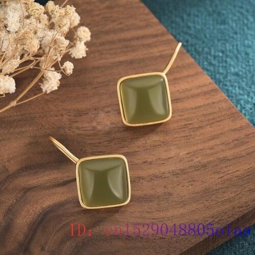 Green Jade Earrings Natural Gifts Amulet Chalcedony Fashion Women Charm 925 Silver Jewelry Gemstone Zircon Crystal