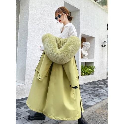 Fur Coat Women Winter Jacket Real Fur Parkas 2020 New Rabbit Fur Liner Detachable Long Over-the-knee Coat Thick Warm Streetwear