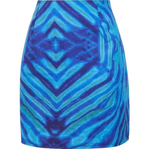 Womens Bodycon Mini Skirt, High Waist Irregular Striped Print Zip Up Short Pencil Skirt