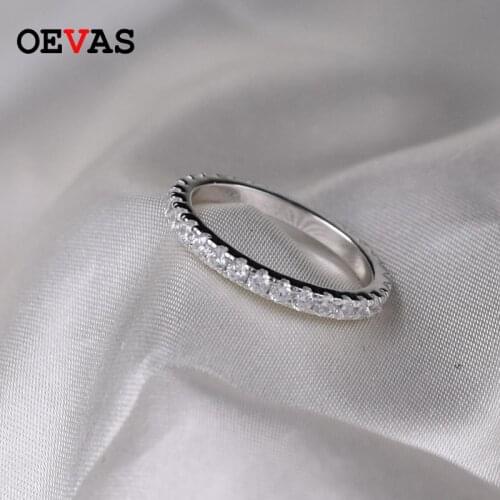 OEVAS 100% 925 Sterling Silver Sparkling Full 2mm High Carbon Diamond Rings For Women Top Quality Party Fine Jewelry Wholesale