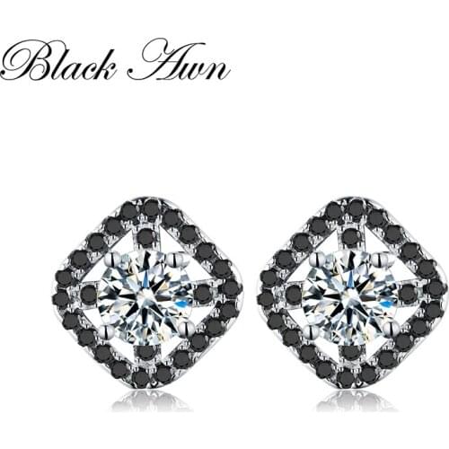 [BLACK AWN] Cute Engagement Stud Earrings for Women 925 Sterling Silver Jewelry Boucle D'oreille Brincos T178