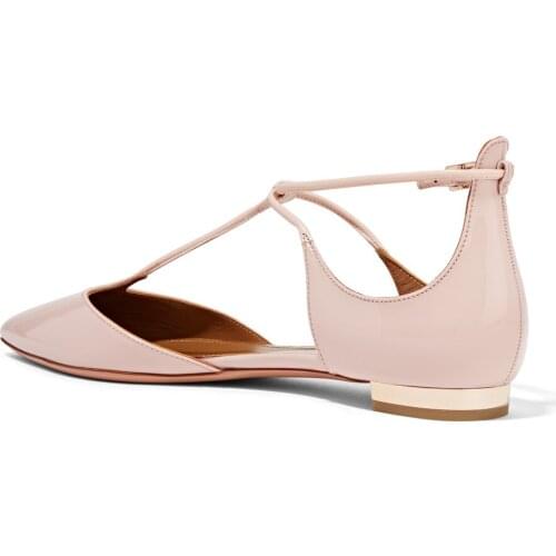 ASHIOFU Handmade Womens Flats Shoes T-strap Sexy Party Prom Dress Shoes Fashion Club Fashion Flats Court Shoes