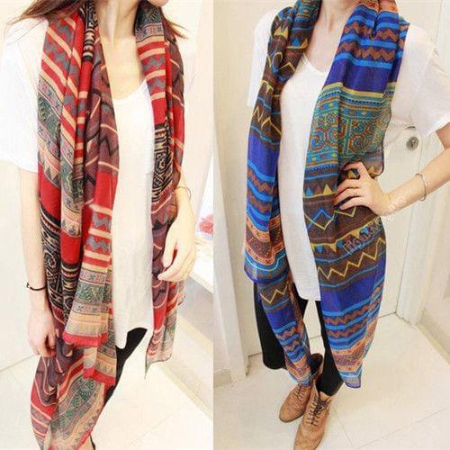 163cm x 73cm Women Scarves Lady Vintage Bohemian Ethnic Style Red Blue Color Soft Scarf Large Beach Shawl Scarves Spring Autumn