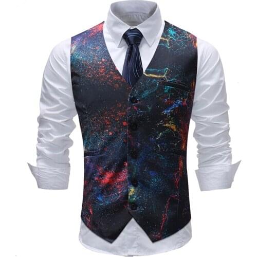 2019 New Mens Business Vest Slim Fit Waistcoat Formal Wear Printed Floral Mens Vest Wedding Classic Social Blazer Vest Larg
