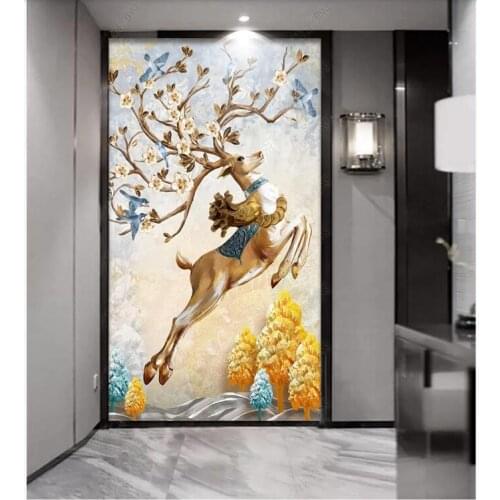 WDBH 3d photo wallpaper on the wall custom mural European embossed rich tree elk porch Home decor room wallpaper for walls 3 d
