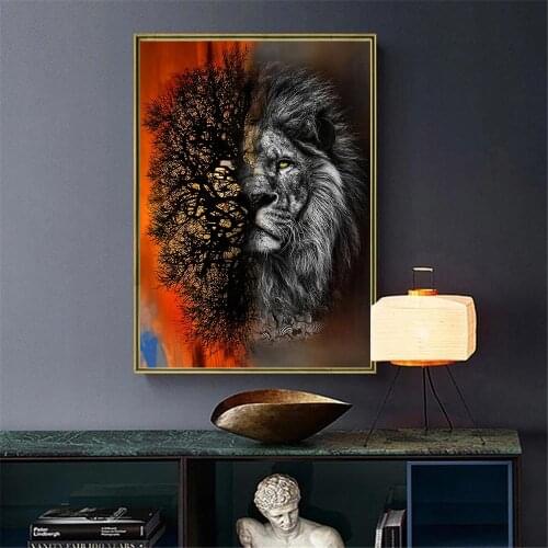 Abstract Lion Animal Wall Art Poster Forest Art Print Wildlife Canvas Painting Modern Picture Nordic Living Room Home Decoration