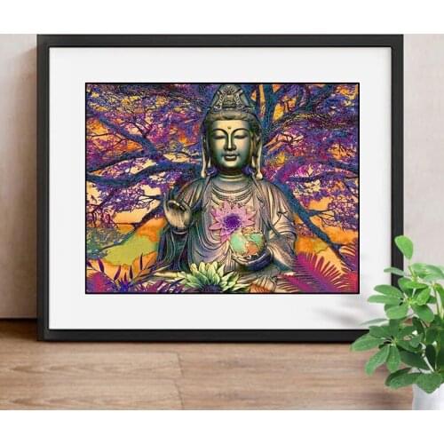 Diamond Painting Cross Stitch Religion Needlework Diy Mosaic Diamond Embroidery Buddha Round Pictures Of Rhinestones