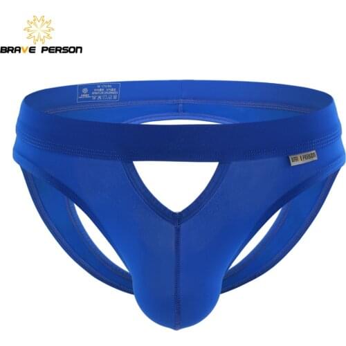 BRAVE PERSON Mens Sexy Briefs Jockstrap Gay Underwear Thongs Hollow Out Underpants Men Briefs Open Butt Panties