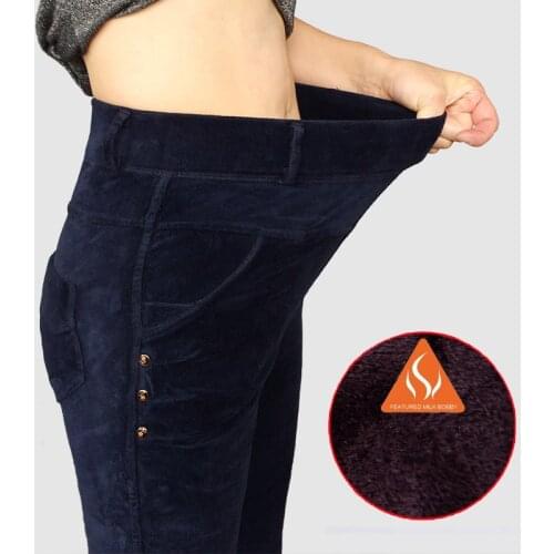 Winter Thick Velvet Womens Stretch Corduroy Pants Female Warm Cashmere Trousers High Waist Elastic Slim Pencils Pants 4XL 5XL