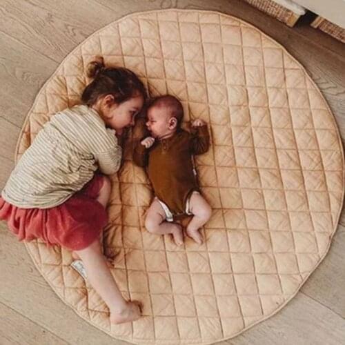 Baby Cotton Play Mat Round Solid Color Cushion Soft Breathable Crawling Pad Kids Floor Rug Game Toy Blanket Gym Mat