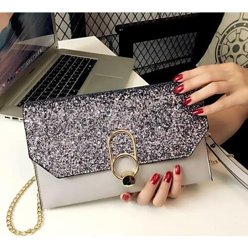 Designer Sequins Clutch For Women PU leather Elegant Party Evening Bag Fashion Ladies Chain Shoulder Messenger Bags