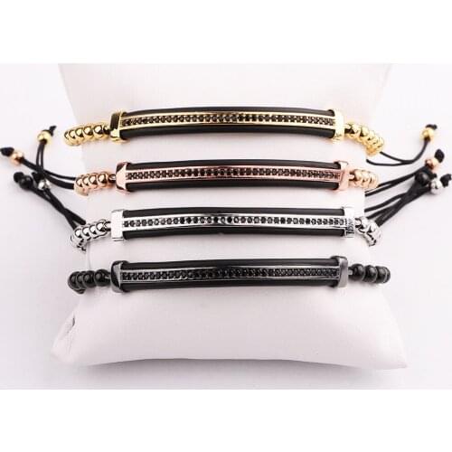 Jaravvi High Quality CZ Micro Pave Bar Stainless Steel Beads Handmade Cord Macrame Friendship Bracelet Men Women Jewelry Gift