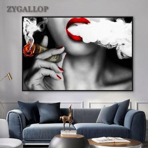 Smoking Woman Pictures Print Canvas Painting Sexy Red Lips Posters And Prints Modern Wall Art Living Room Bedroom Decor Tableaux