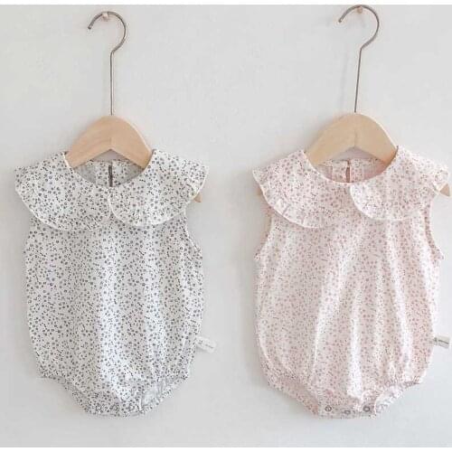 Summer Baby Girls Clothes Baby Girls Bodysuits Small Floral Doll Collar Cotton Sleeveless Jumpsuit Sunsuit Toddler Baby Clothes