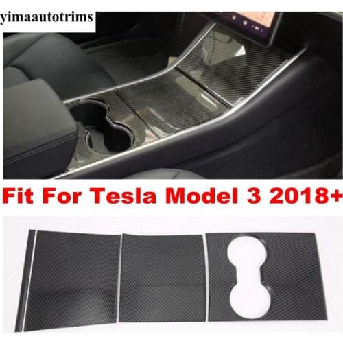 Carbon Fiber Interior Kit For Tesla Model 3 2018 2019 2020 2021 Car Central Control Panel Protective Frame 3 patch Accessories