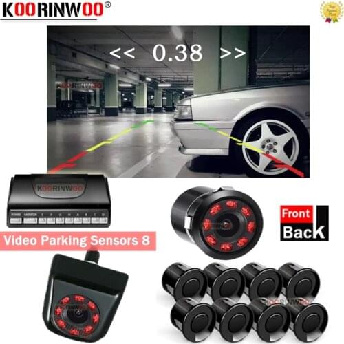 Koorinwoo HD CPU Parking Sensor System With Camera Alarm Sound System Front With Backup camera Rear Wide Angle For Radio Player