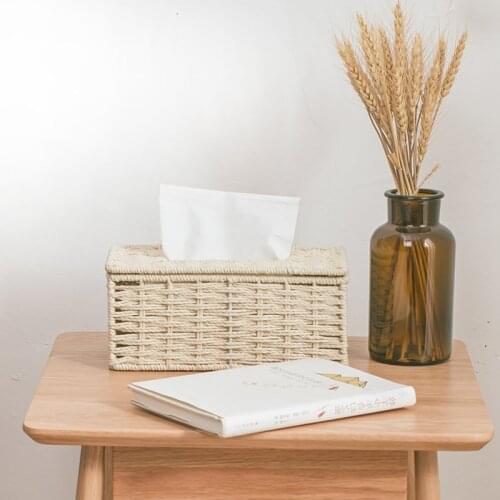 Rattan Tissue Box Vintage Napkin Holder Case Clutter Storage Container Cover Living Room Desk Decoration NJ73103