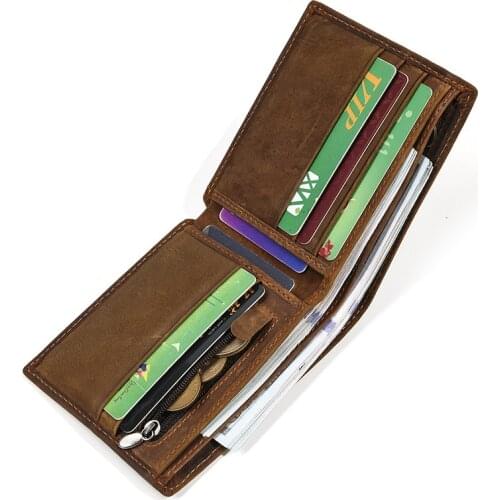 Vintage Genuine Leather Men Wallet Short Purse Male Wallet Bag Money Clip Business Card Holder Crazy Horse Skin High Quality